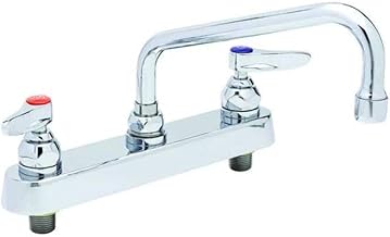 "T&S Brass Workboard Faucet – full, Chrome plated brass body & tubular spout and chrome plated metal handles & escutcheon, Silver, Model B-1123
