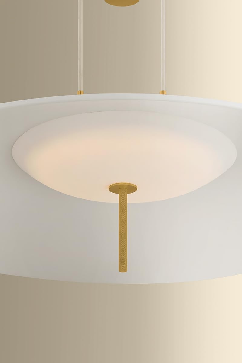 Emmons 1-Light Pendant | Essential & Modern Style | Aged Brass Finish | Made of Aluminum & Diffuser | Adjustable Hang Height 27-116" | 30" Dia x 6.75" H | -AGB/SWH by Hudson