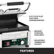 Waring Flat Cooking 9.75" Surface | 120V | Single Dial Control | Single Lid / Compact Cooking Surface Machi Electric Grills