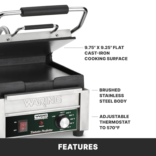 Waring Flat Cooking 9.75" Surface | 120V | Single Dial Control | Single Lid / Compact Cooking Surface Machi Electric Grills