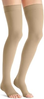 JOBST Opaque Compression Stockings, 30-40 mmHg, Thigh High, Silicone Dot Band, Open Toe, Natural, Petite - Choose Your Size