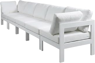 White Fabric Outdoor Patio Modular Sofa, Comfortable Seating, Durable Frame, Versatile Design for Garden, Deck, Lounge Areas