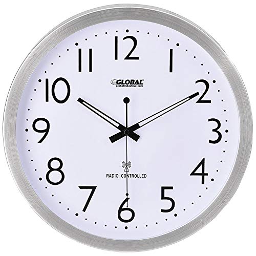 14" Atomic Wall Clock by Global Industrial – Large, Stainless Steel, Silver, Model 695324