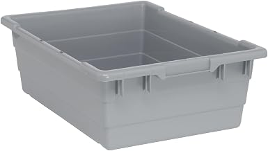Quantum TUB2417-8GY Cross Stack Tub with Built-in Handle Grip and Bottom Groove | Industrial Storage for Warehouse Healthcare | 9.81 Gallon Capacity | 23-3/4"L x 17-1/4"W x 8"H, Gray (Case of 6)