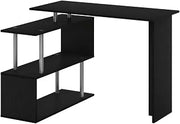 Americano and Black L-Shape Computer Desk with 3-Tier Shelves, Modern Design, Sturdy Construction, Space-Saving Office Furniture