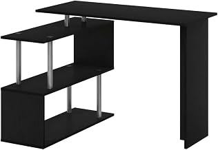 Americano and Black L-Shape Computer Desk with 3-Tier Shelves, Modern Design, Sturdy Construction, Space-Saving Office Furniture