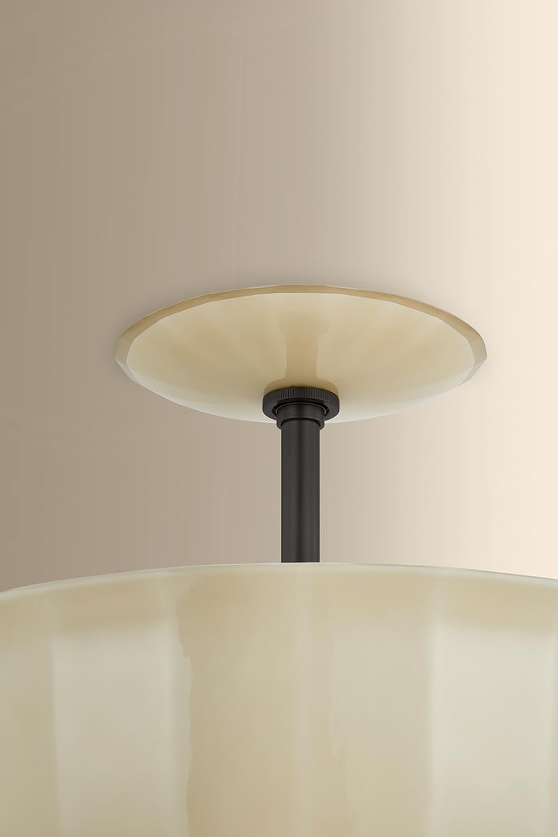 Nevins 1-Light Semi Flush | Essential Style | Distressed Bronze Finish | Glass Shade | Damp-Rated for Bathroom Use | 14" Dia x 13" H | Etched with Optic Shade | -DB by Hudson