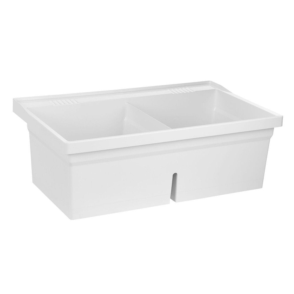 FLTD11 Molded-Stone Double-Bowl Laundry Tub by Fiat – Plastic, Almond, Model FLTD II