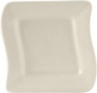 Tuxton China BEZ-063C Wave Plate, 6-5/8" x 6-3/8", Square, Wide Rim, Wave Edge, Microwave and Dishwasher Safe, Oven Proof, Fully Vitrified, Ceramic, DuraTux, Pack of 12