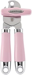 Farberware Pro2 Manual Can Opener with Bottle Opener, Blush Pink - Ergonomic Large Turn Knob, Sharp Durable Blades, Compact Kitchen Tool