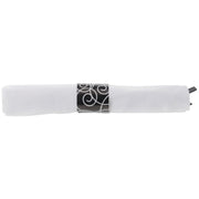 CaterWrap Black Plastic Silverware and White 17"sq Napkin with Black Geometric Pattern Band by HUBERT – Plastic, Black, Pack of 100, Model 119971
