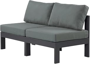 Gray Fabric Outdoor Patio Modular Sofa with Contemporary Design, Cushioned Seating, Weather-Resistant Upholstery, and Comfortable Backrest