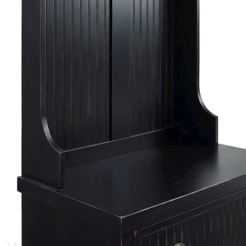 Furnifact Birch Veneer Hall Tree with Beadboard Panels, Bench Seat, Double Hooks, Storage Cabinets, Coat Rack for Entryway Mudroom, Distressed Black - image 6