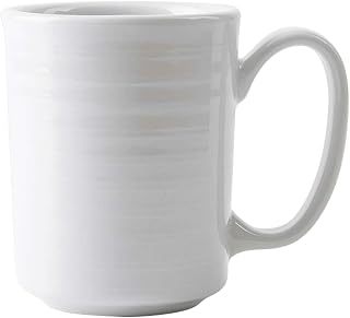 Tuxton Pacifica Porcelain White Embossed 8-Ounce Mug w/Large Handle, Case of 24, Bright White; Scratch Resistant; Chip Resistant; Lead & Cadmium Free; Dishwasher, Microwave, Oven Safe