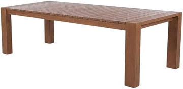 Brown Outdoor Dining Table with Aluminum Frame in Teak Wood Look, Contemporary Style, 108W X 40D X 30H, Weather-Resistant Finish