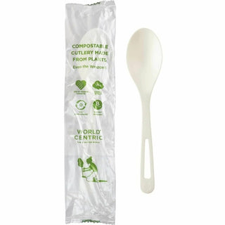 World Centric SP-PS-I Compostable TPLA 6" Spoons – Individually Wrapped (Pack of 750)