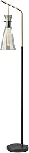 Adesso Floor Lamp with Black and Antique Brass Finishes, Smoked Glass Shade