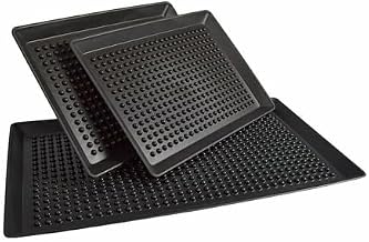 H.S. Inc HS1069, 12" x 24" Rectangular Pizza Pleezer™, Commercial Pizza Tray, Polypropylene, Elevated Nibs, Circular Shape, Dishwasher Safe, Charcoal Color, 12-Pack