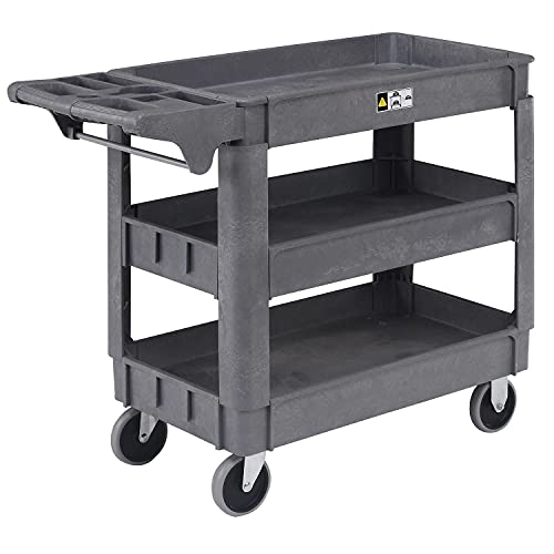 Small Deluxe 3 Shelf Plastic Utility & Service Cart by Global Industrial – Plastic, Gray, Model 242083