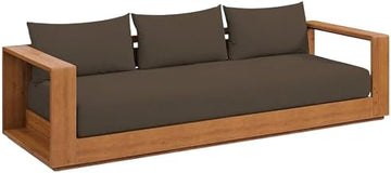 Brown Outdoor Patio Acacia Wood Sofa with Armrest and Backrest, Durable Construction, Stylish Design for Garden, Backyard, Lounge Area