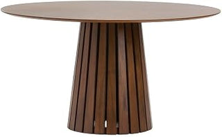 Starlight Canyon Home Walnut Veneer Dining Table with Solid Rubberwood Pedestal Base, Mid-Century Modern Round Kitchen Table for Six
