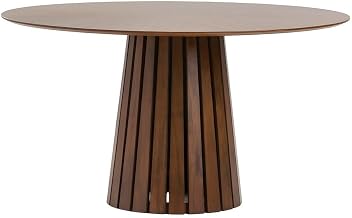 Starlight Canyon Home Walnut Veneer Dining Table with Solid Rubberwood Pedestal Base, Mid-Century Modern Round Kitchen Table for Six