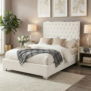 Starlight Canyon Home Fully Upholstered Platform Bed, Button-Tufted Velvet Queen Bed Frame with Headboard and Footboard for Bedroom, White Velvet - image 3