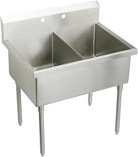 Elkay WNSF82542 Commercial 57" x 27-1/2" Floor Double Compartment Scullery Sink 2 Holes