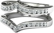 V-Shape Channel Set Ring Enhancer – 925 Sterling Silver Chevron Ring Guard Band – Round Cut Created White Diamond Shimmering Bridal Set Jewelry – Gift for Her