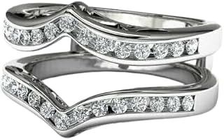 V-Shape Channel Set Ring Enhancer – 925 Sterling Silver Chevron Ring Guard Band – Round Cut Created White Diamond Shimmering Bridal Set Jewelry – Gift for Her