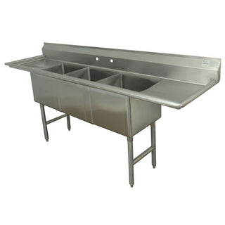 Fabricated 84" x 26" Triple Bowl Scullery Sink by Advance Tabco – 16 x 20 x 14 inches, Stainless Steel, Silver, Model FC-3-1620-18RL