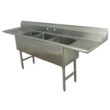 Fabricated 84" x 26" Triple Bowl Scullery Sink by Advance Tabco – 16 x 20 x 14 inches, Stainless Steel, Silver, Model FC-3-1620-18RL