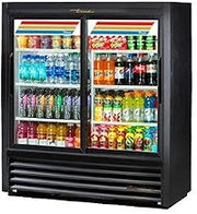 TRUE GDM-41SL-54-HC-LD Two Section Convenience Store Cooler, 54" H Refrigerator Merchandiser with Sliding Doors