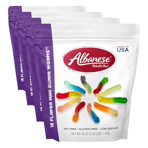 Albanese Mini Worms / 36 Ounce (Pack of 4) / Orange,Blue,Lime,Pink Gummy Candy