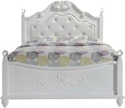 Furnifact Okume Wood Full Platform Bed with Headboard, Traditional Bedframe Full Size Bed Frame with Headboard for Bedroom, White