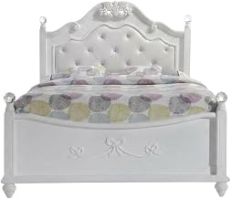 Furnifact Okume Wood Full Platform Bed with Headboard, Traditional Bedframe Full Size Bed Frame with Headboard for Bedroom, White