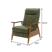 Leather-Gel Wood-Arm Push-Back Recliner Chair by Furnifact – 30 x 34 x 42.5 inches, Hardwood and plywood frame construction, Leather Gel, Green