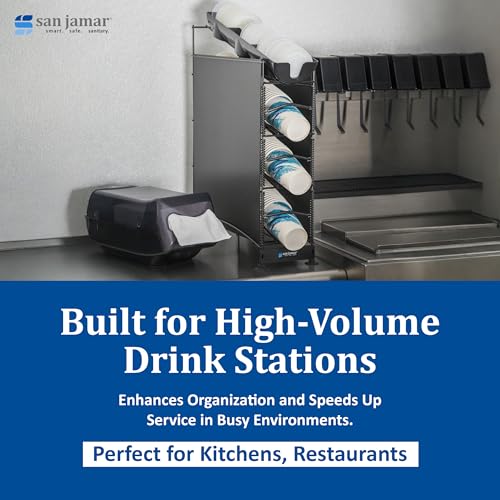 San Jamar 4 Positions / Side Panels / 3 Cup + 1 Lid / Black Food Dispensers