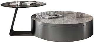 Mesa para Centro De Sala Rock Slab Coffee Table, Simple Living Room, Italian-Style Small Apartment, Round Side Table, Tea Table Coffee Table(80x80x32cm)