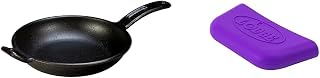BOLD 10 Inch Seasoned Cast Iron Skillet + Lodge BOLD Silicone Assist Handle Holder - Vivid Purple
