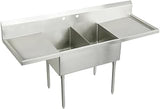 Elkay WNSF8260LR2 Commercial 108" x 27-1/2" Floor Mount Double Compartment Scullery Sink with Drainboard