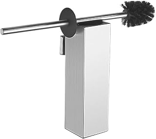 Compact Size Light Luxury Square Toilet Brush Floor Mounted Stainless Steel Bathroom Tool Splash-Proof(Wall-Mounted-Silver)