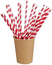 PacknWood 210CHP19R Red-Striped Paper Straws 7.75 Inch - Pack of 50