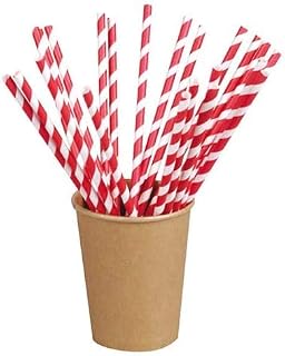 PacknWood 210CHP19R Red-Striped Paper Straws 7.75 Inch - Pack of 50