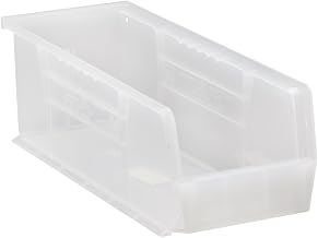 Quantum Storage QUS234CL Heavy-Duty Stackable Plastic Storage Bins for Workshop, Warehouse & Garage, Ultra Stack & Hang, 14-3/4" x 5-1/2" x 5", Clear, 12-Pack