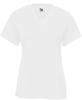 Badger 2162 B-Core Girl's V-Neck T-Shirt, White, Large