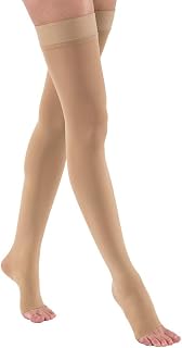 JOBST Opaque Thigh High with Silicone Dot Top Band, 20-30 mmHg Compression Stockings, Open Toe, X-Large Petite, Natural