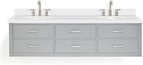 ARIEL Hutton 73 in. Double Oval Sink Floating Wall Vanity with 1.5" Inch White Quartz Countertop in Grey