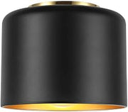 Dainolite EMI-81FH Emilia Transitional Incadenscent Dimmable Round Flush Mount Ceiling Light Fixture for Foyer, Hallway, Bedroom, Bar or Office with Matte Black and Gold Metal Shade - 8'' - Aged Brass