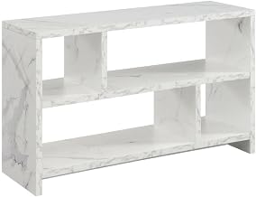 Furnifact White Faux Marble TV Stand Console with Shelves, Hollow Core Material, Modern Design, Supports up to 50-Inch TV, Holds 80 lbs